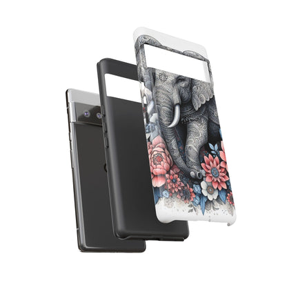Mandala Elephant Mobile Cover – Elegant Black & White Floral Art