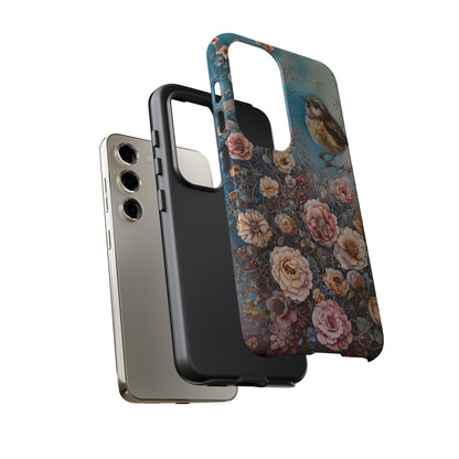 Whimsical Bird Surrounded By Lush Flowers In Dreamlike Setting phone case design