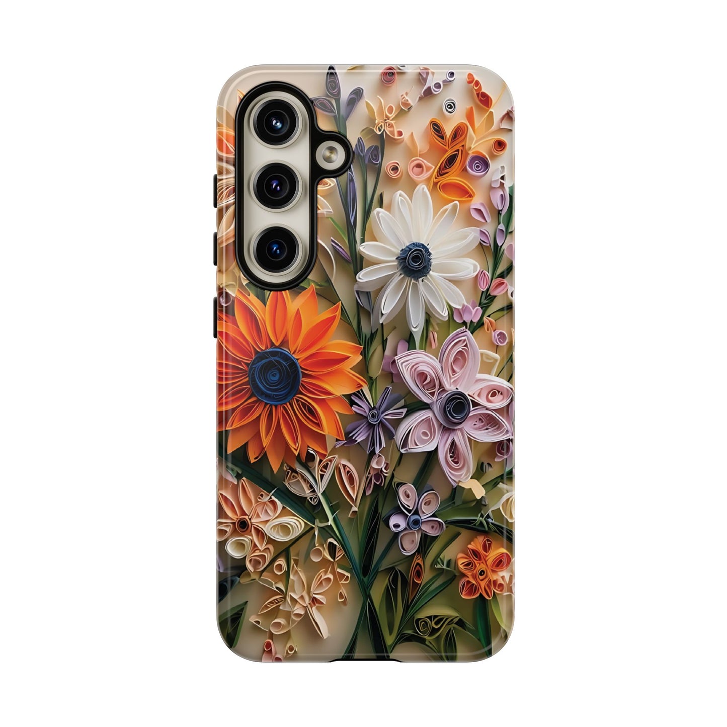 Intricate Quilled Floral Artwork In Vibrant Colors phone case design.
