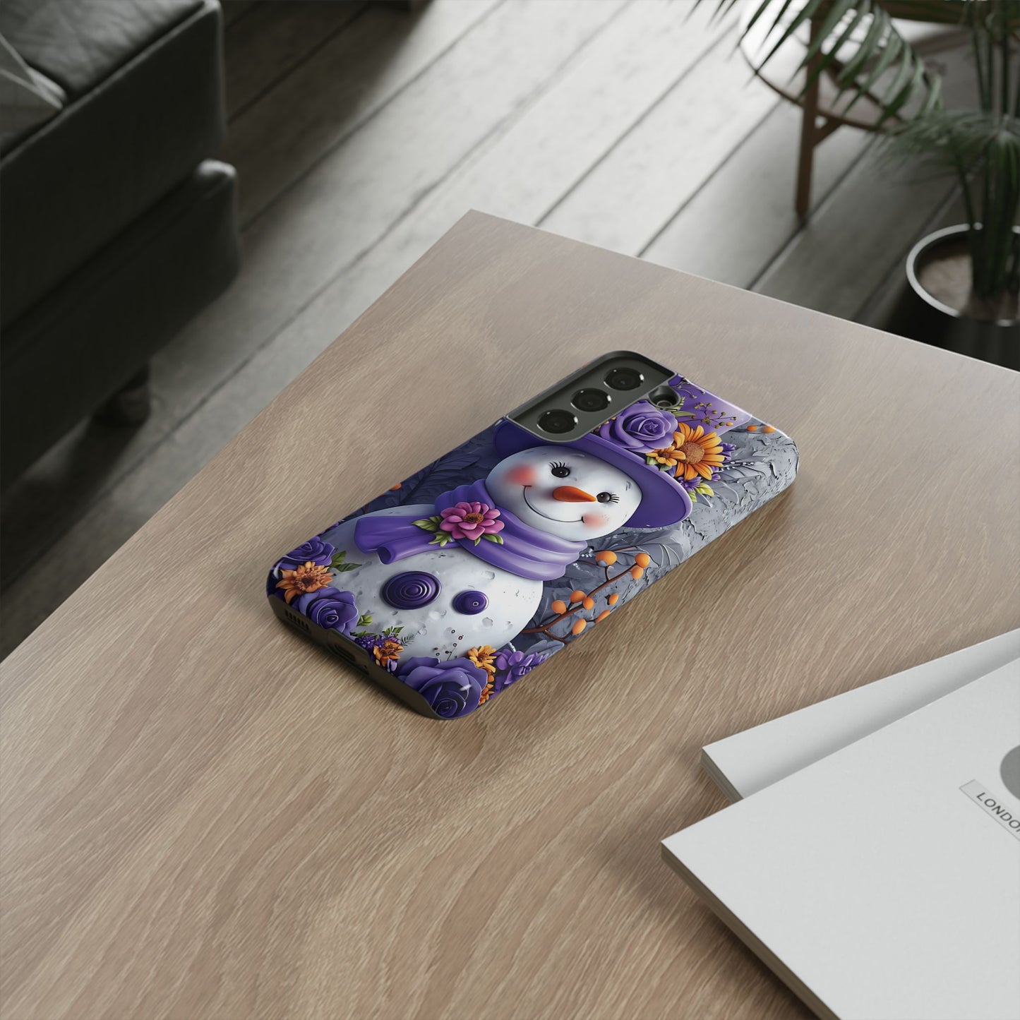 Cheerful Snowman With Colorful Floral Hat And Scarf phone case design