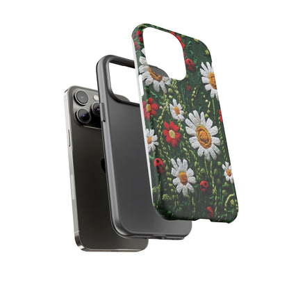 Knitted Pattern With Diamonds And Festive Motifs On Navy phone case design.