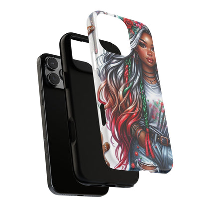 Festive Boho Queen – Holiday Glow & Candy Cane Braids Mobile Cover
