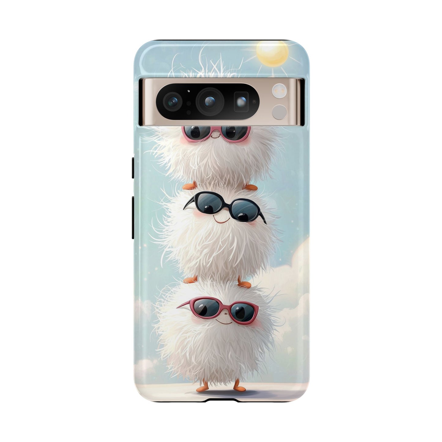 Fluffy Anime Phone Case – Cute Kawaii Fuzzy Creatures, Aesthetic Pastel Art, Soft Cloudy Background, iPhone, Samsung & Google Pixel Case