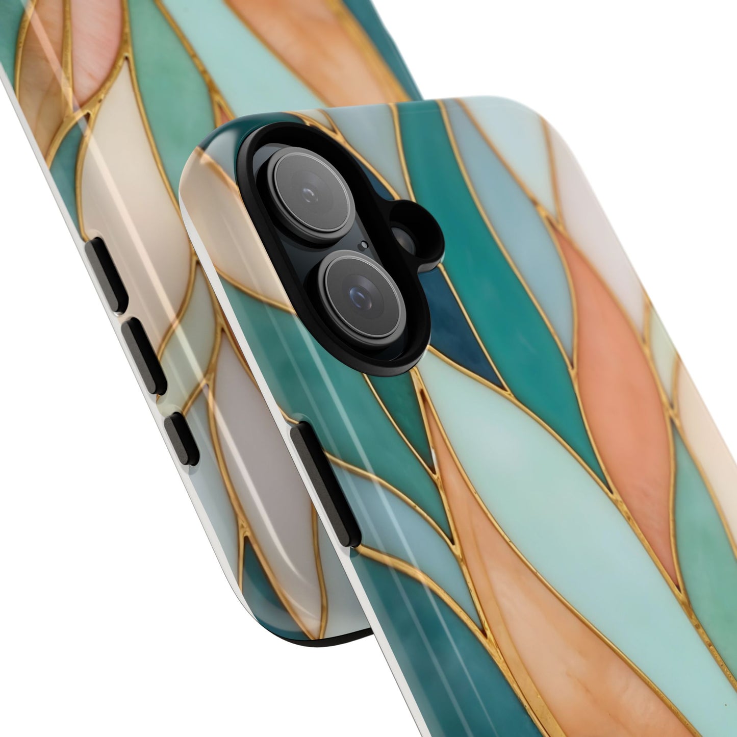 Geometric Leaves: Teal, Peach, and Gold Harmony