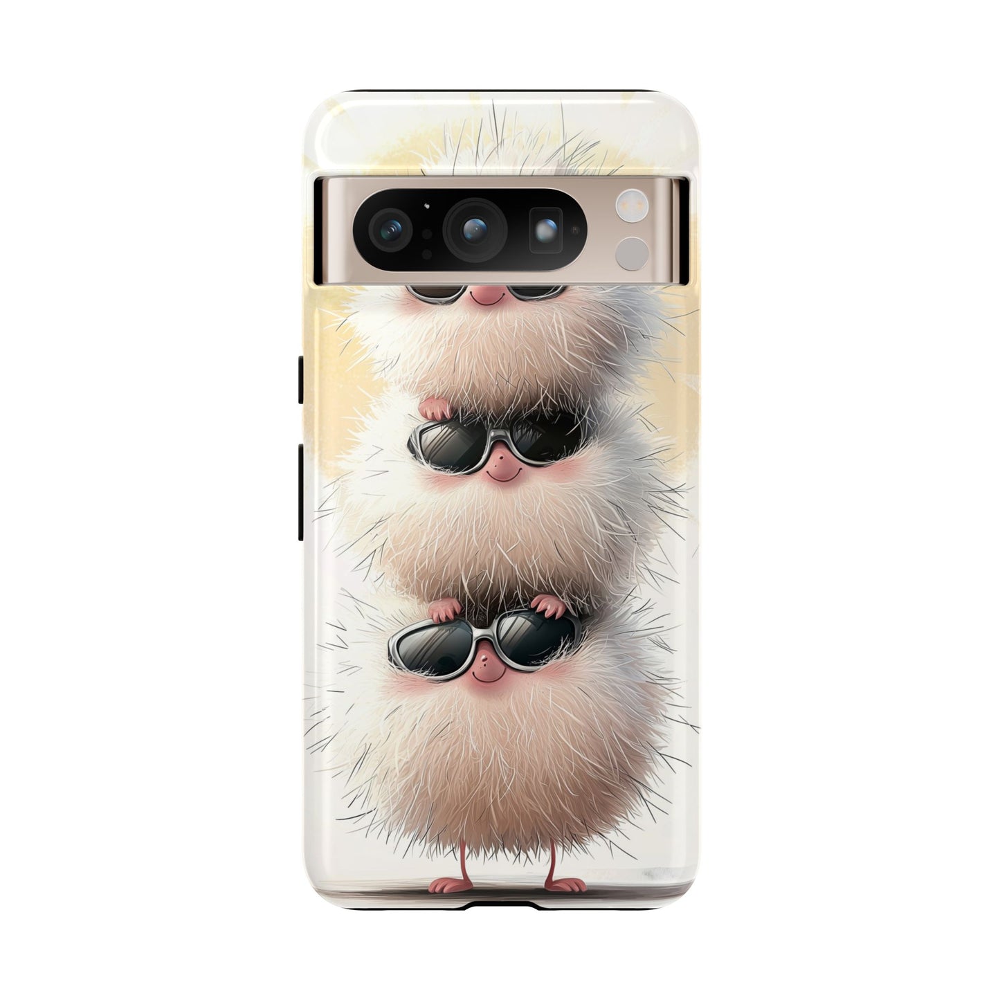 Fluffy Stack Anime Phone Case – Cute Furry Creatures with Sunglasses, Kawaii Aesthetic Design for iPhone, Samsung & Google Pixel