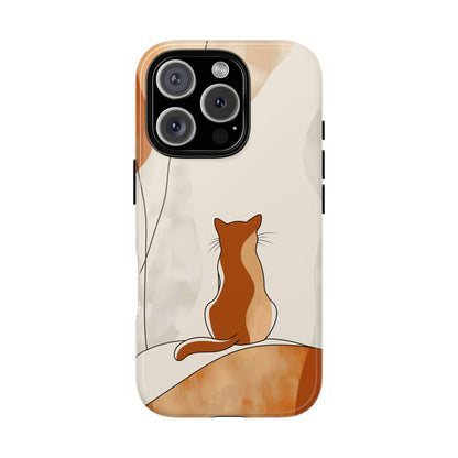 Contemplative Cat: Minimalist Sunset Phone Case for iPhone, Samsung & Pixel