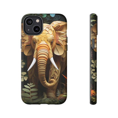Golden Jungle Elephant Mobile Cover – Intricate Paper Art Design