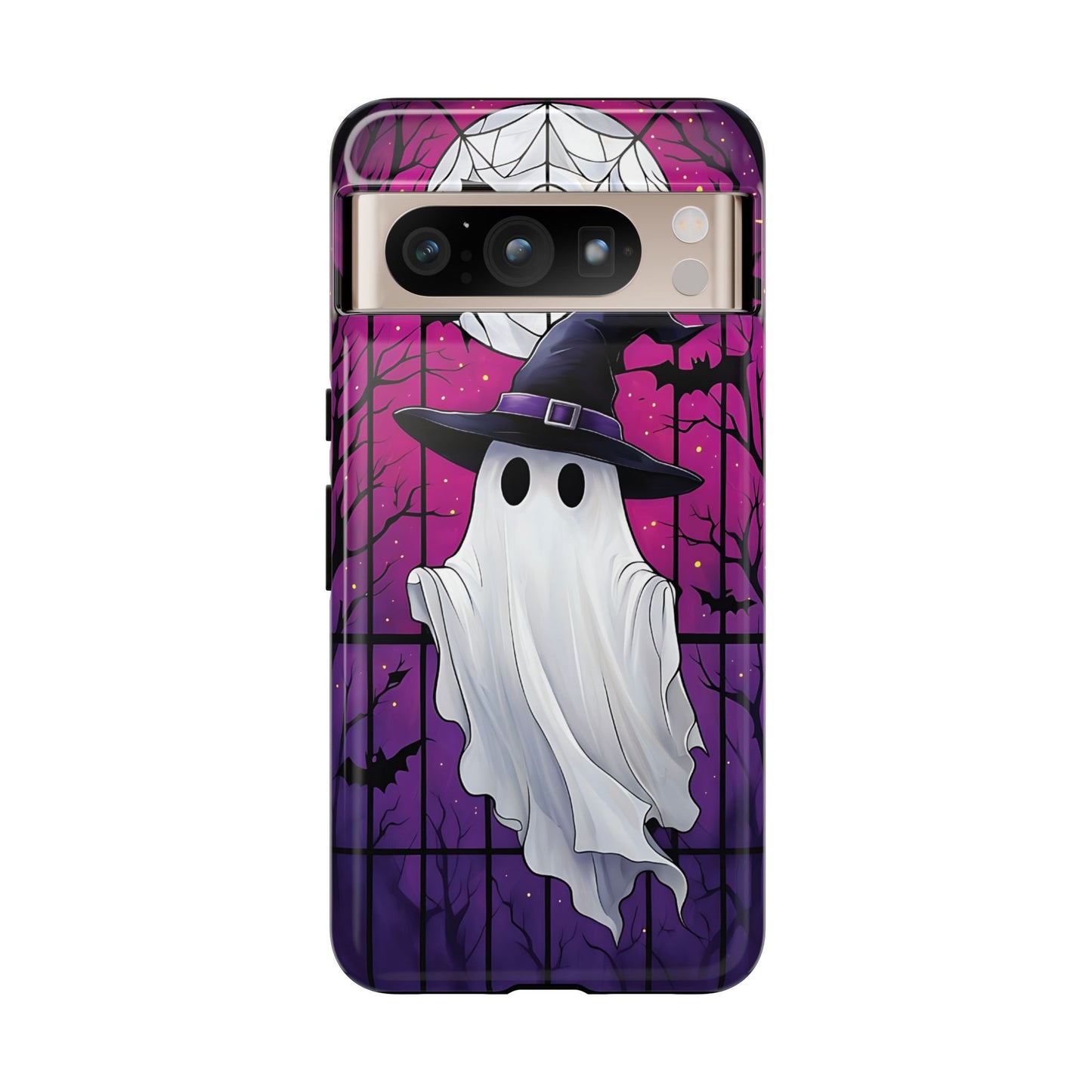 Stylized Halloween Illustration of a Ghost in Stained Glass  phone case design.