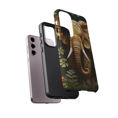 Golden Jungle Elephant Mobile Cover – Intricate Paper Art Design