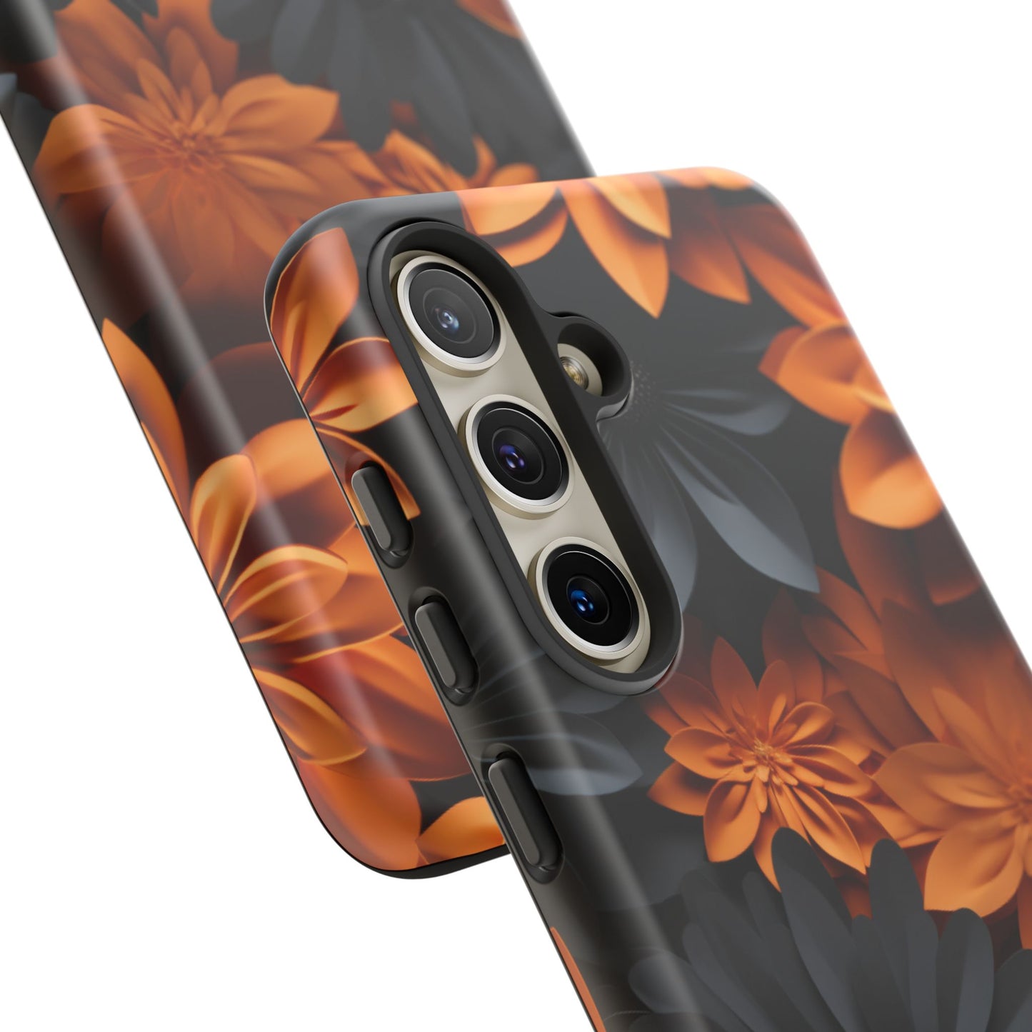 Orange & Black 3D Floral Mobile Case