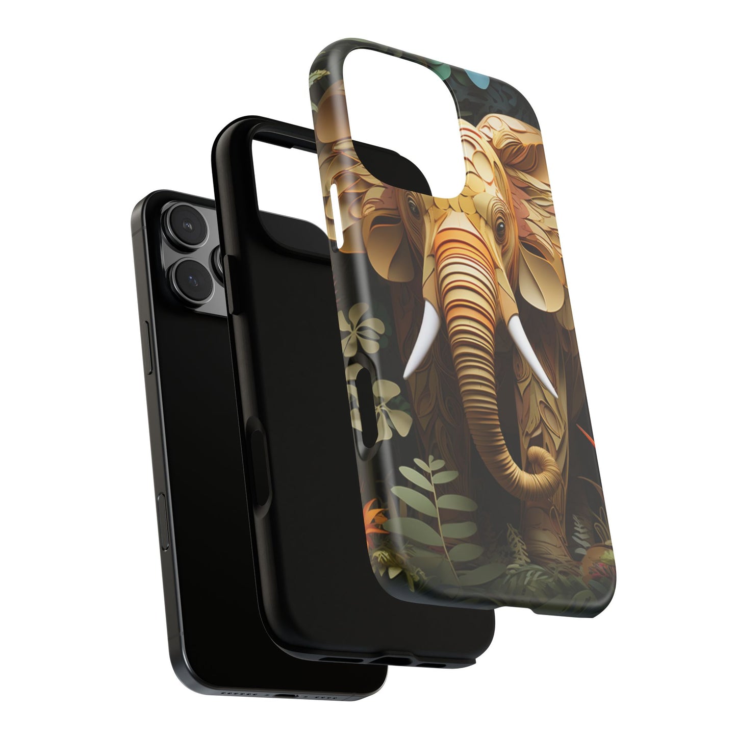Golden Jungle Elephant Mobile Cover – Intricate Paper Art Design