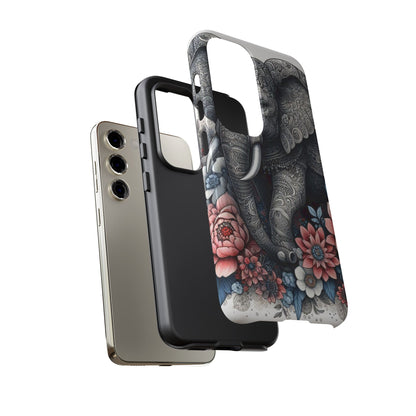 Mandala Elephant Mobile Cover – Elegant Black & White Floral Art