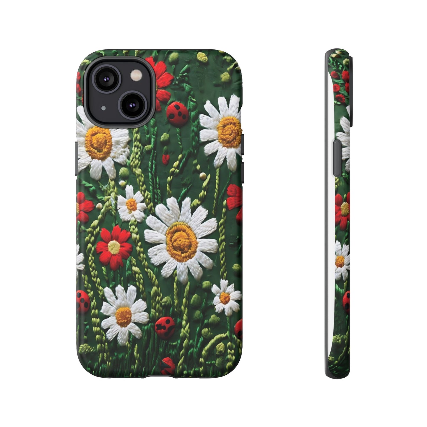 Knitted Pattern With Diamonds And Festive Motifs On Navy phone case design.
