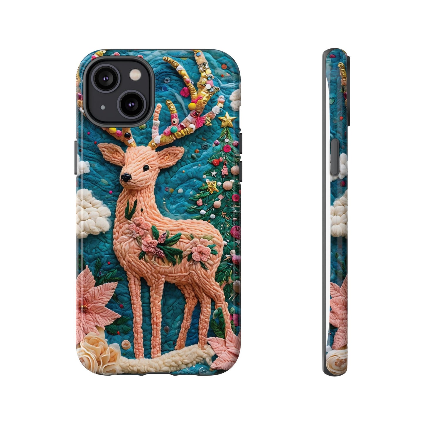 Whimsical Textile Art Featuring Intricate Peach-Colored Deer phone case design.