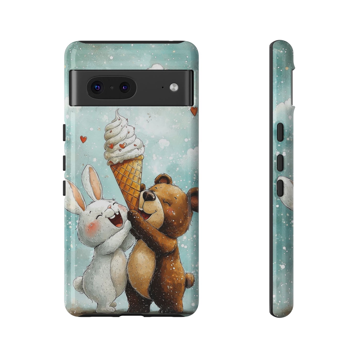 Bear & Bunny Ice Cream Delight - Cute Anime Phone Case for iPhone, Samsung, Google Pixel