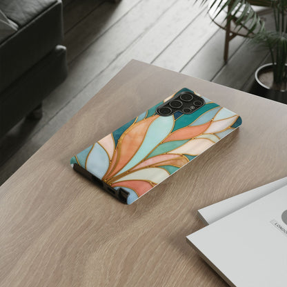 Geometric Leaves: Teal, Peach, and Gold Harmony