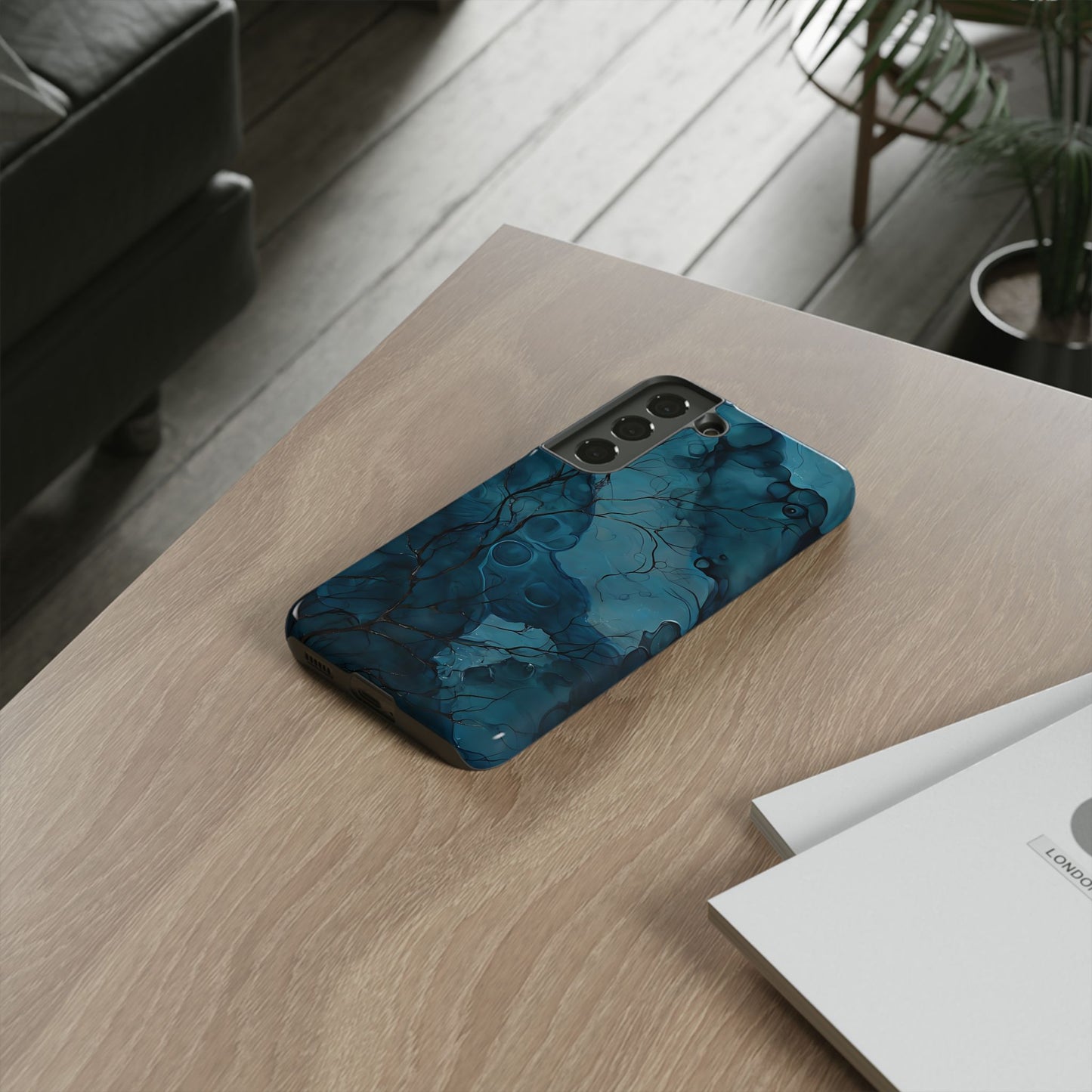 Surreal Abstract Digital Art With Deep Teal And Navy Hues phone case design