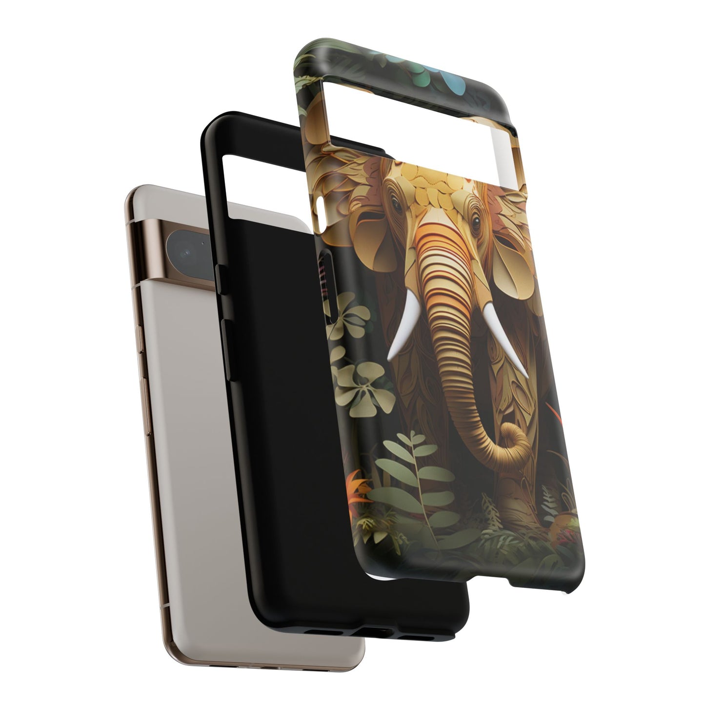 Golden Jungle Elephant Mobile Cover – Intricate Paper Art Design