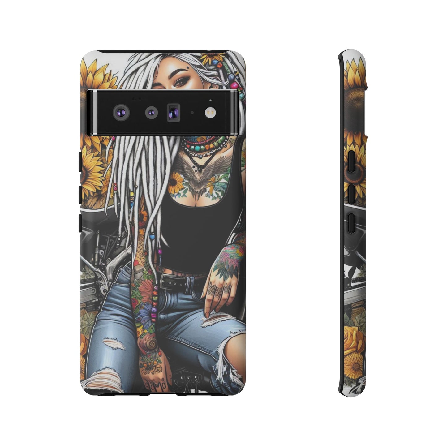 Sunflower Biker Queen – Bohemian Tattooed Rebel Mobile Cover