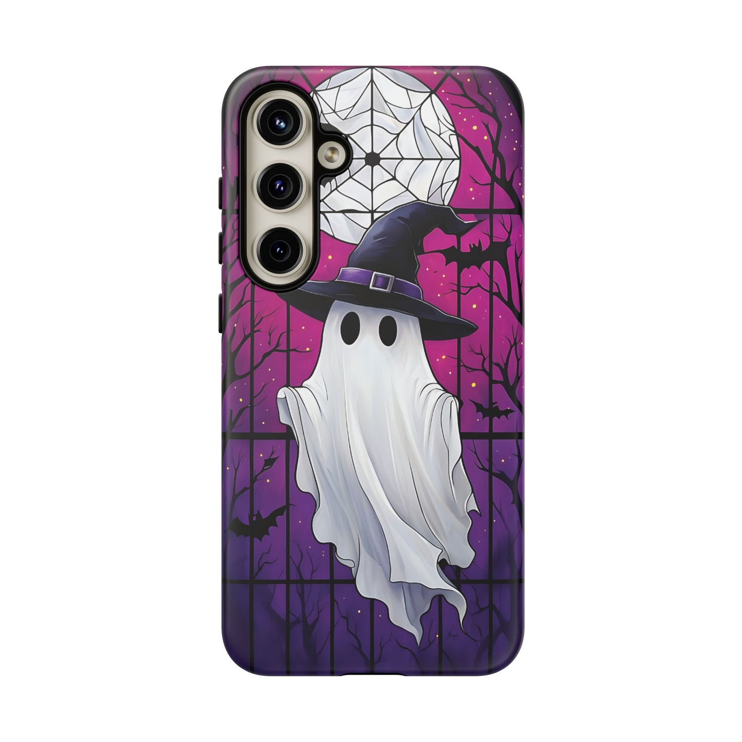 Stylized Halloween Illustration of a Ghost in Stained Glass  phone case design.