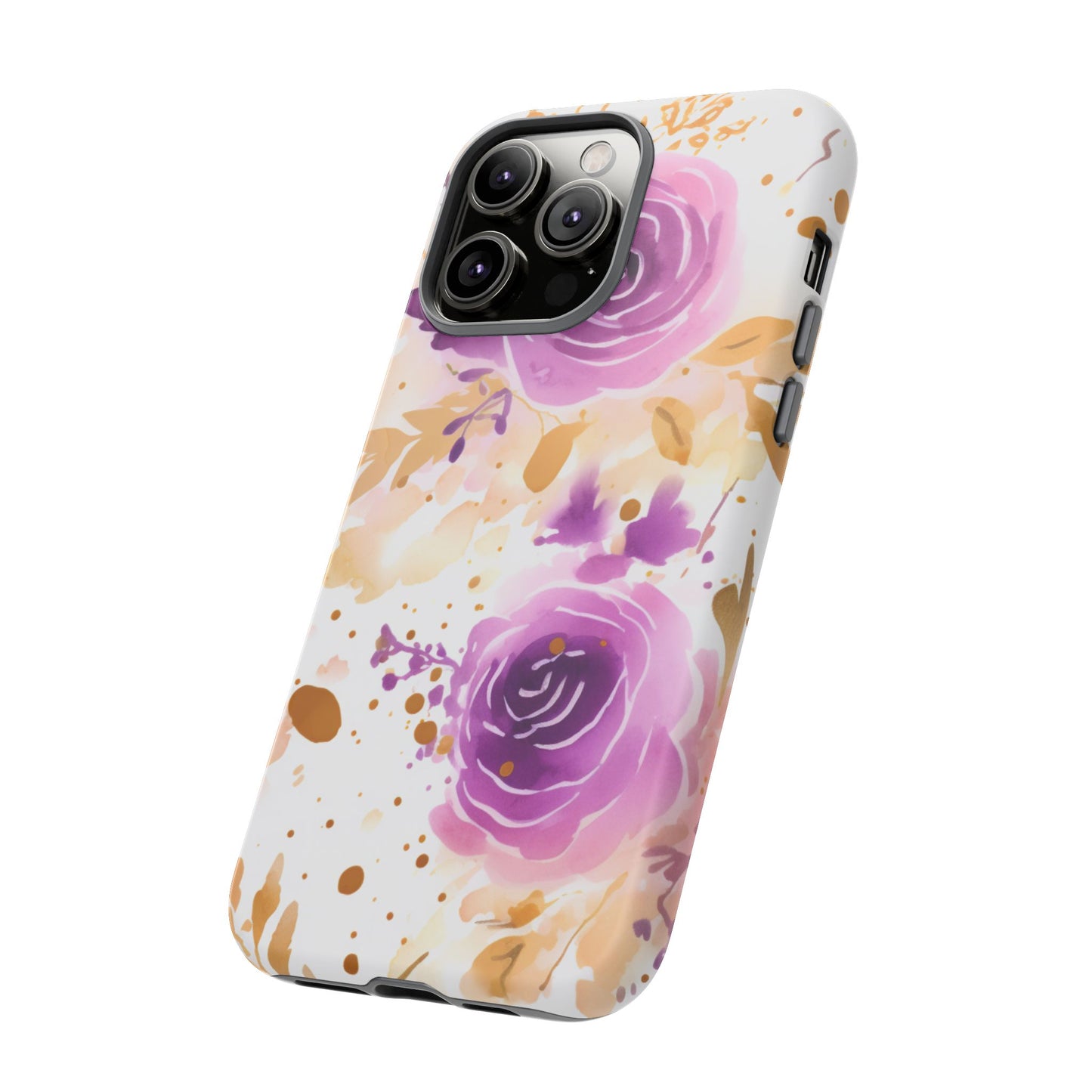Purple Bloom Watercolor Mobile Case – Artistic Elegance in Gold & Lilac