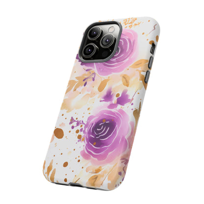 Purple Bloom Watercolor Mobile Case – Artistic Elegance in Gold & Lilac