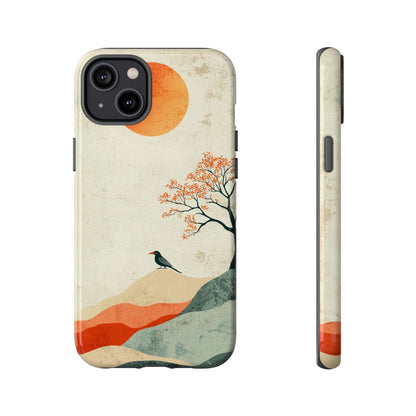 Crimson Solitude: A Minimalist Landscape Phone Case for iPhone, Samsung & Pixel