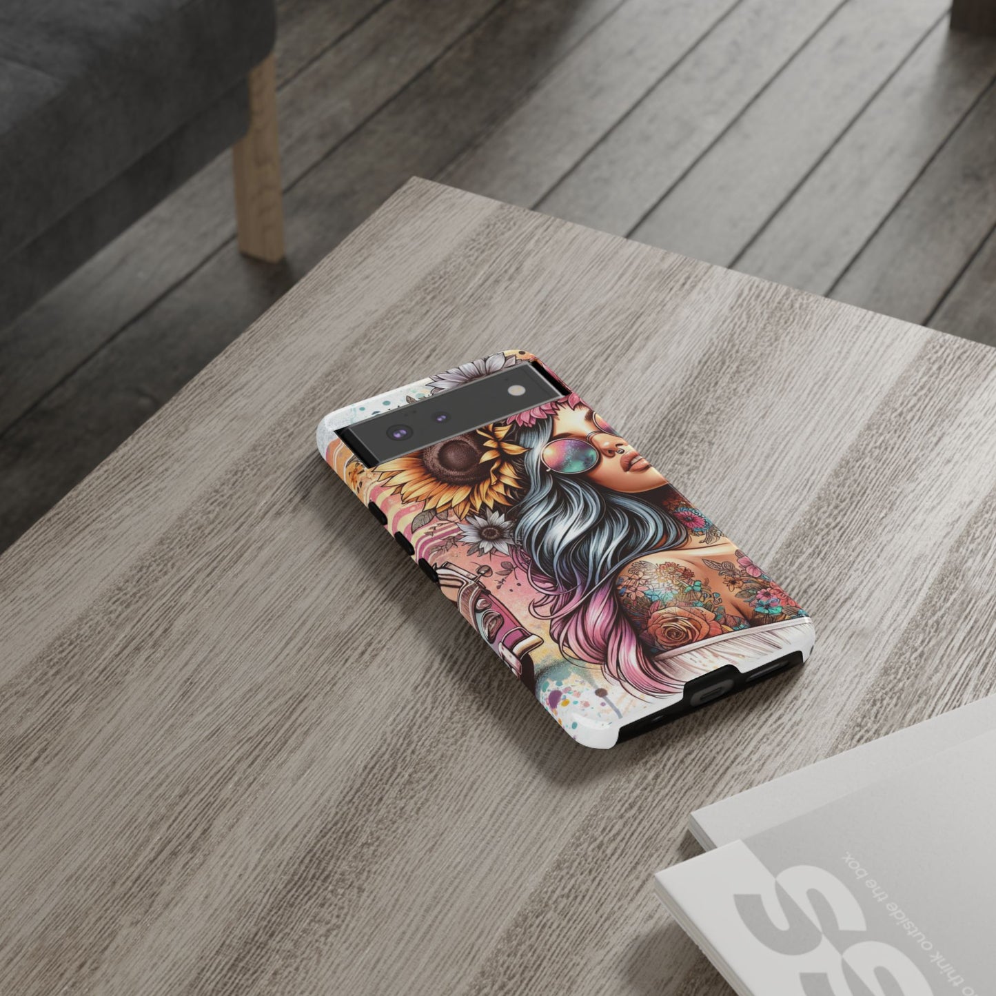 Retro Boho Wanderer – Sunflower Hippie Van Mobile Cover