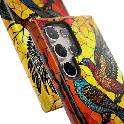 Vibrant Hummingbirds with Stained Glass Charm