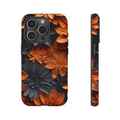 Orange & Black 3D Floral Mobile Case