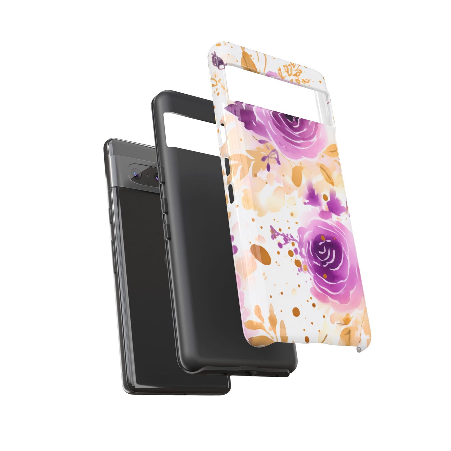Purple Bloom Watercolor Mobile Case – Artistic Elegance in Gold & Lilac