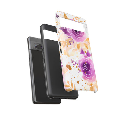 Purple Bloom Watercolor Mobile Case – Artistic Elegance in Gold & Lilac