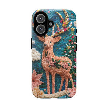 Whimsical Textile Art Featuring Intricate Peach-Colored Deer phone case design.