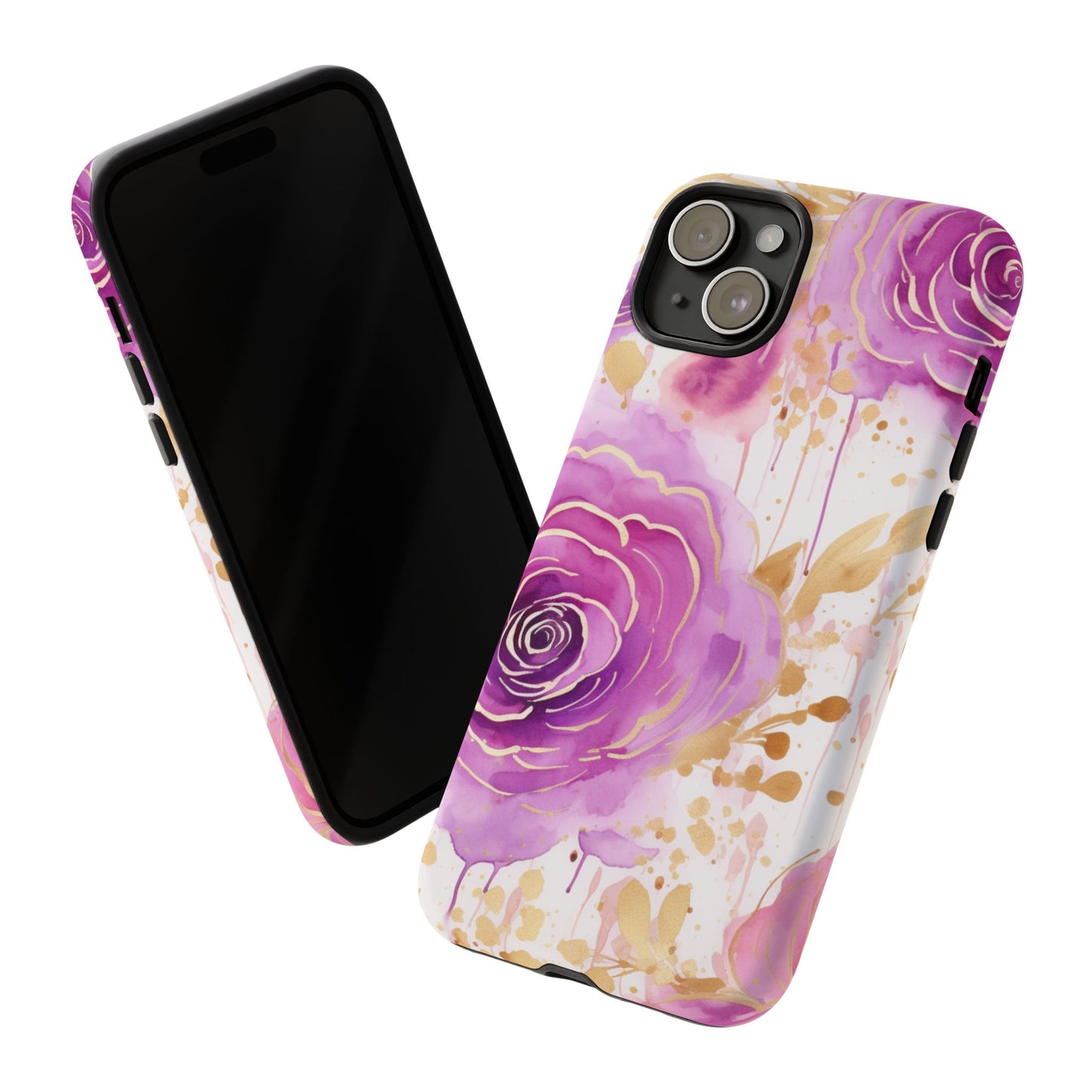 Elegant Purple-Gold Watercolor Rose Mobile Case
