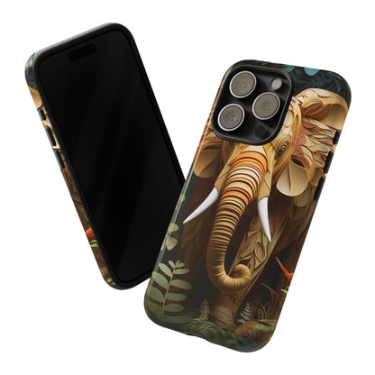 Golden Jungle Elephant Mobile Cover – Intricate Paper Art Design