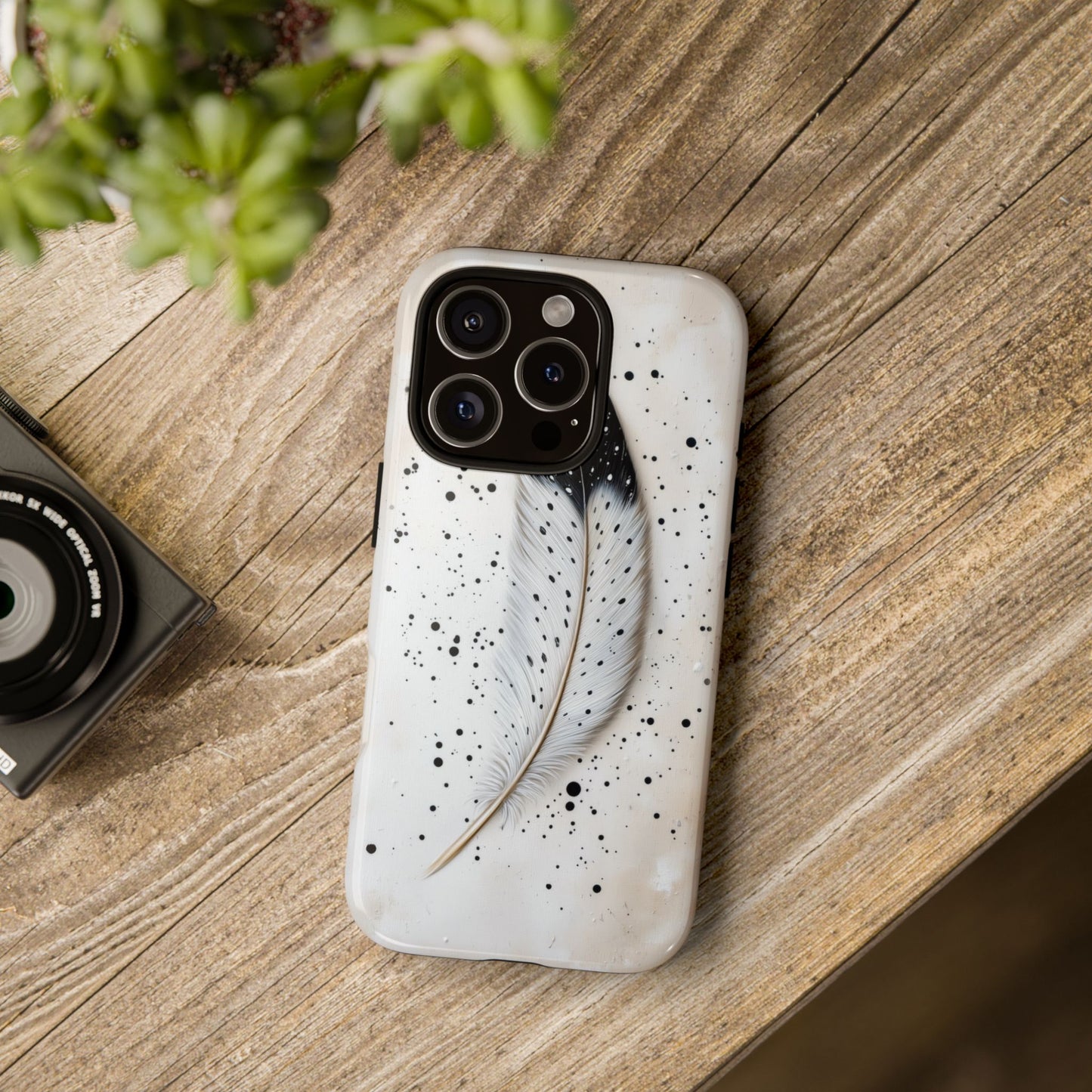 Elegant Owl Feather Phone Case – Black & White for iPhone, Samsung & Google Pixel