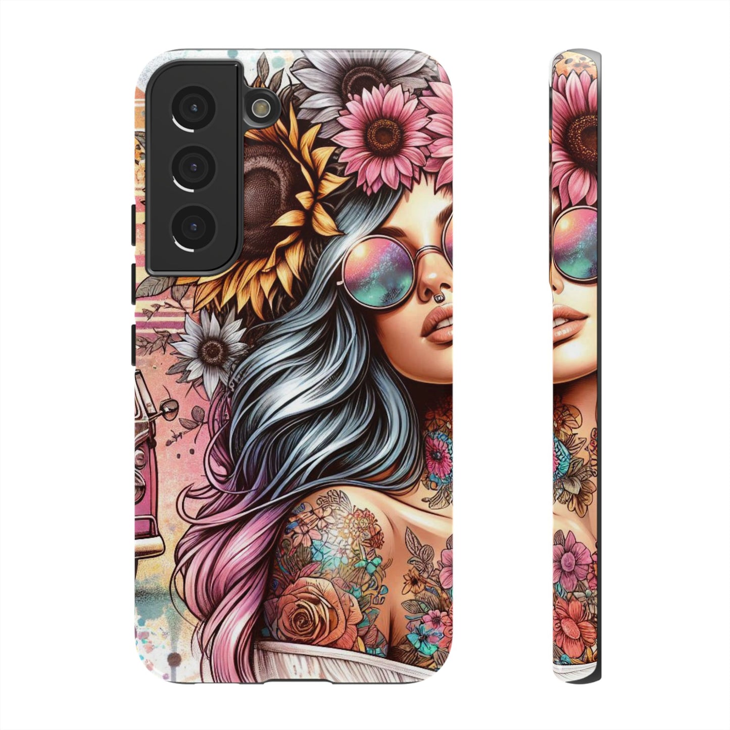 Retro Boho Wanderer – Sunflower Hippie Van Mobile Cover