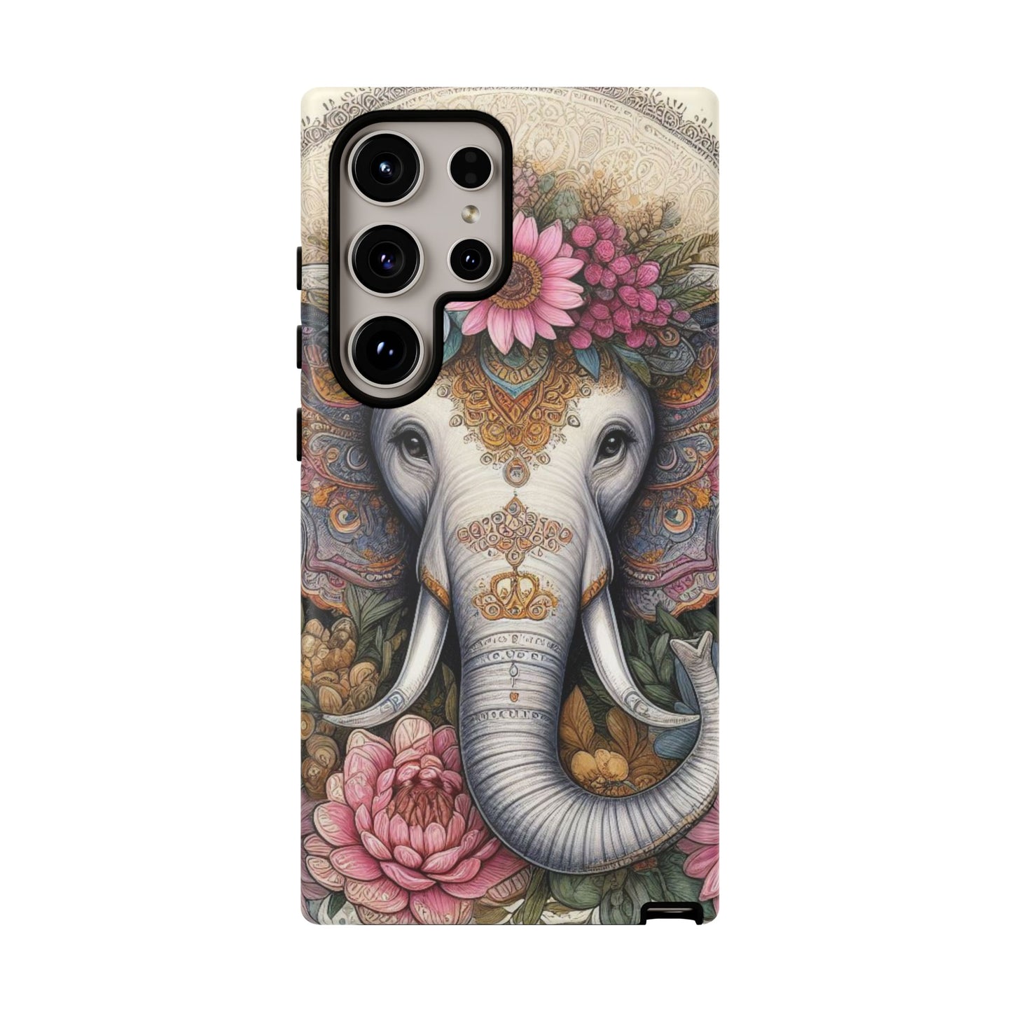 Elegant Floral Elephant Mobile Cover – Royal Mandala Art