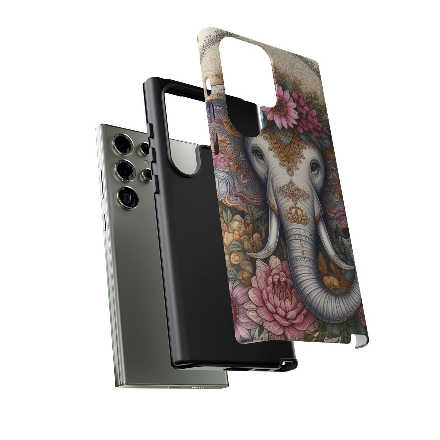 Elegant Floral Elephant Mobile Cover – Royal Mandala Art