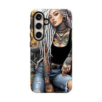 Sunflower Biker Queen – Bohemian Tattooed Rebel Mobile Cover