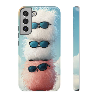 Fluffy Stack Anime Phone Case – Cute Kawaii Furry Creatures with Sunglasses, iPhone, Samsung & Google Pixel Case