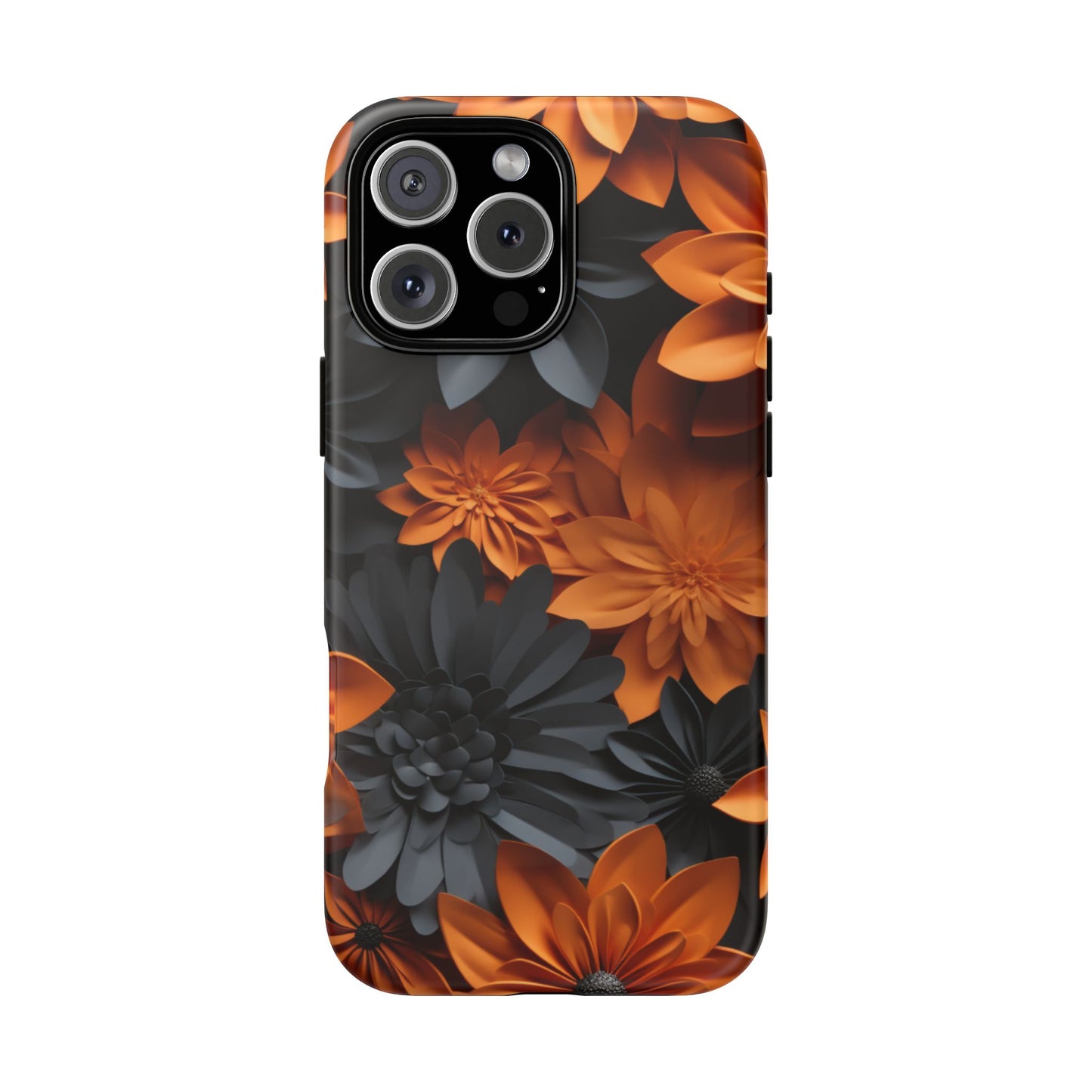 Orange & Black 3D Floral Mobile Case