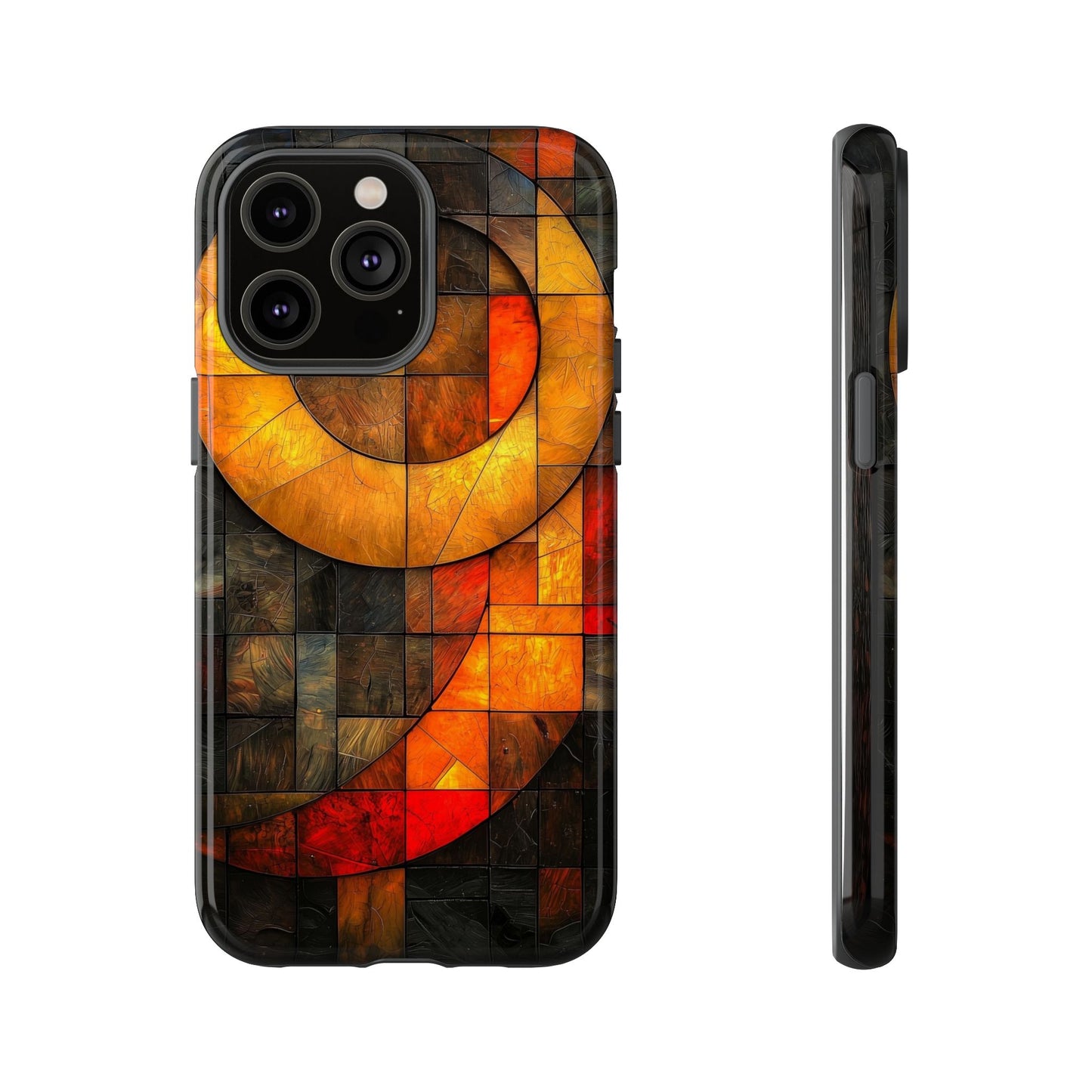 Inferno Spiral – Geometric Stained Glass Art Phone Case for iPhone, Samsung & Pixel