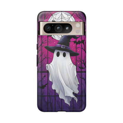 Stylized Halloween Illustration of a Ghost in Stained Glass  phone case design.