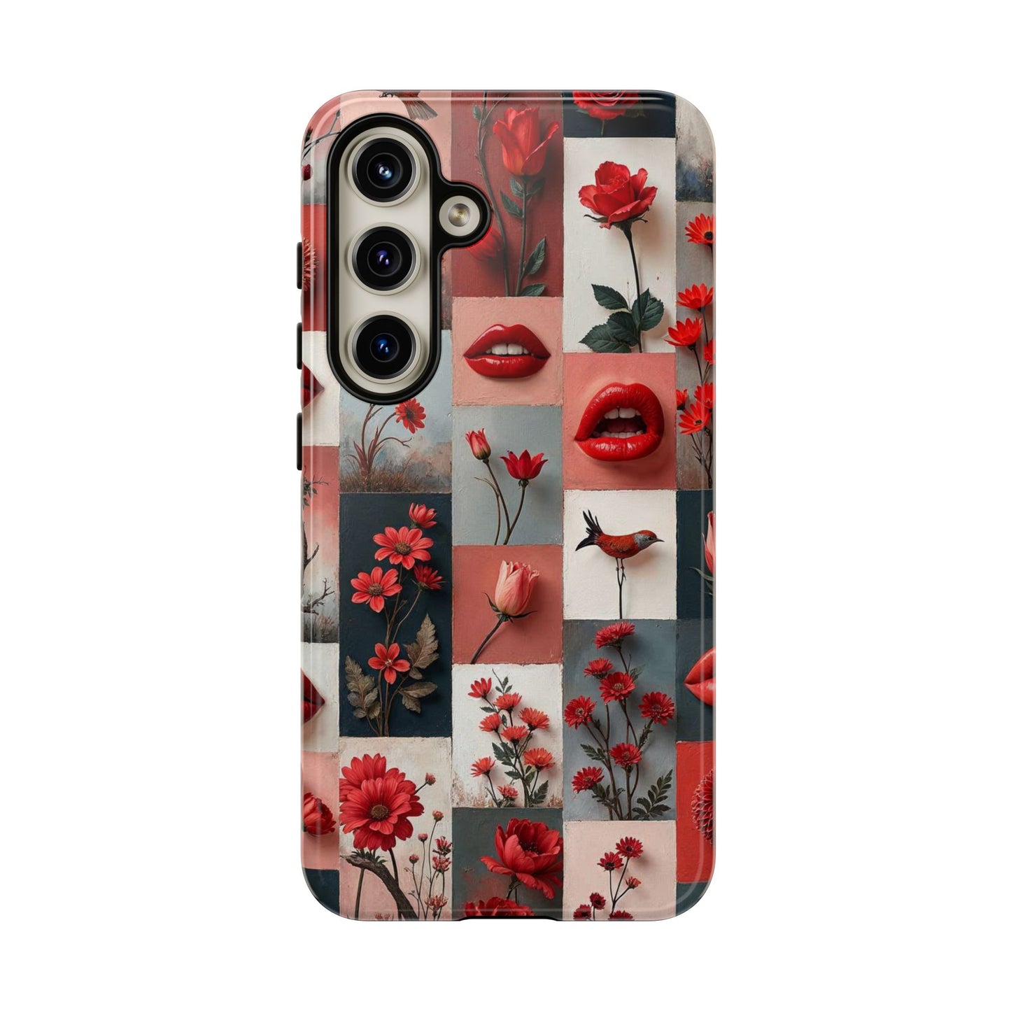 Red Flowers & Lips Collage Phone Case