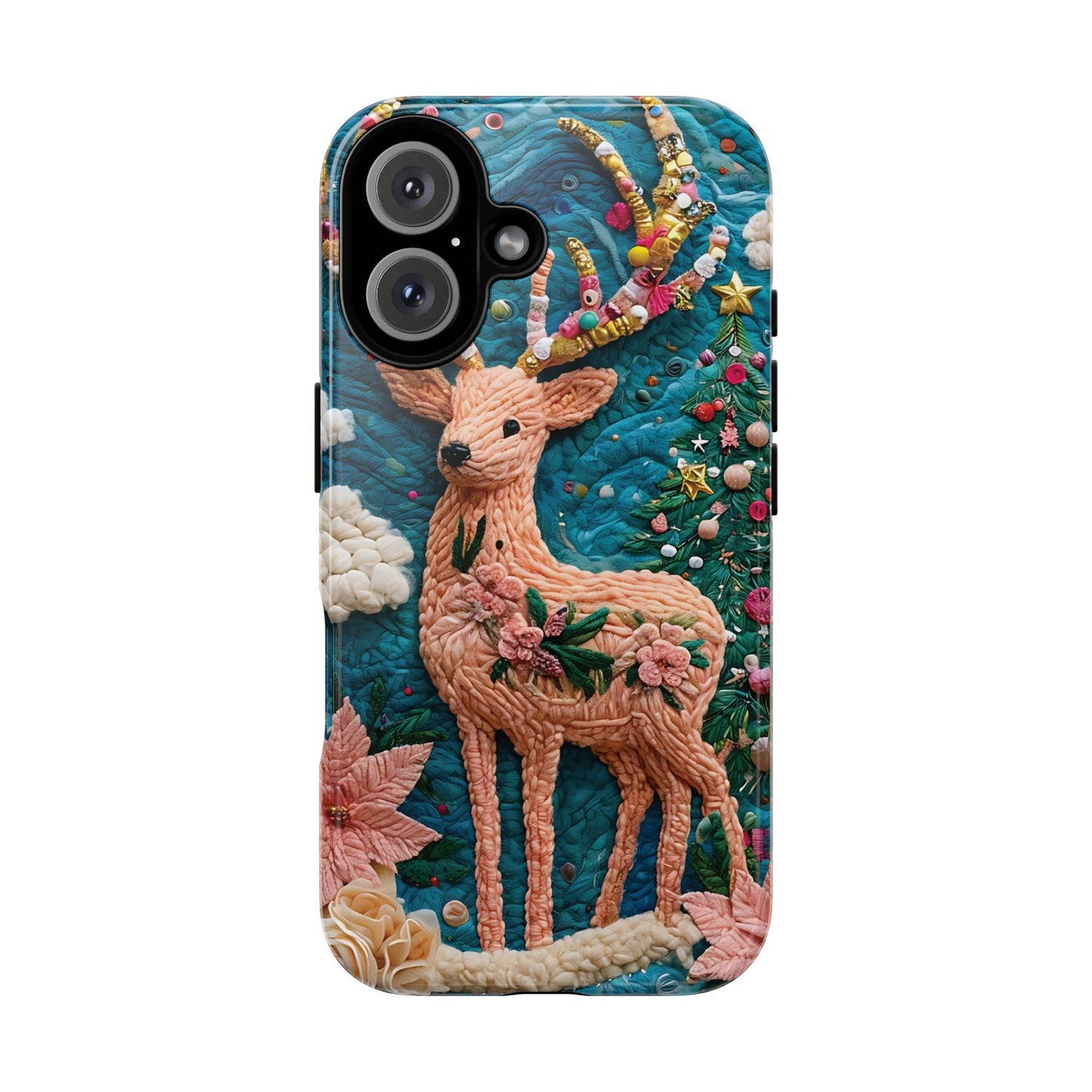 Whimsical Textile Art Featuring Intricate Peach-Colored Deer phone case design.