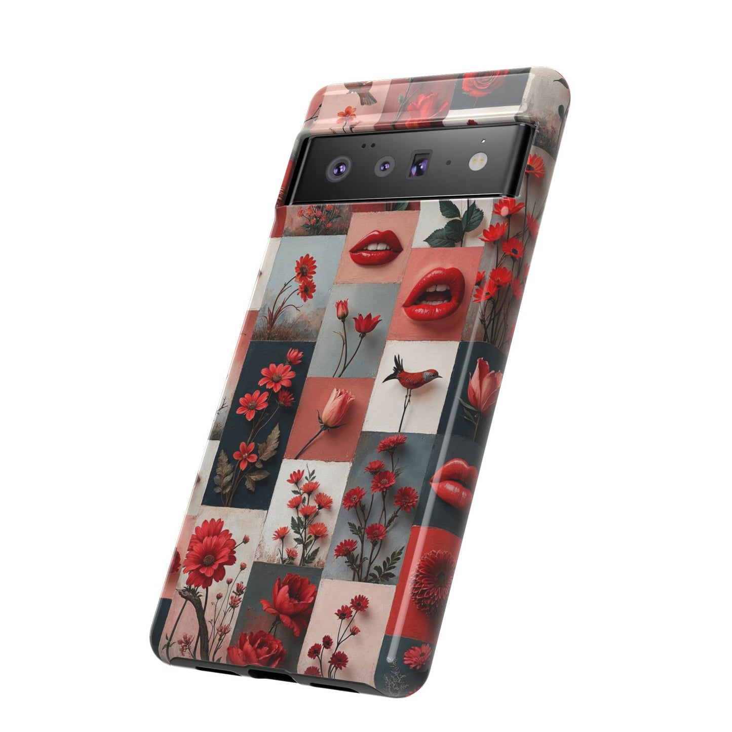 Red Flowers & Lips Collage Phone Case