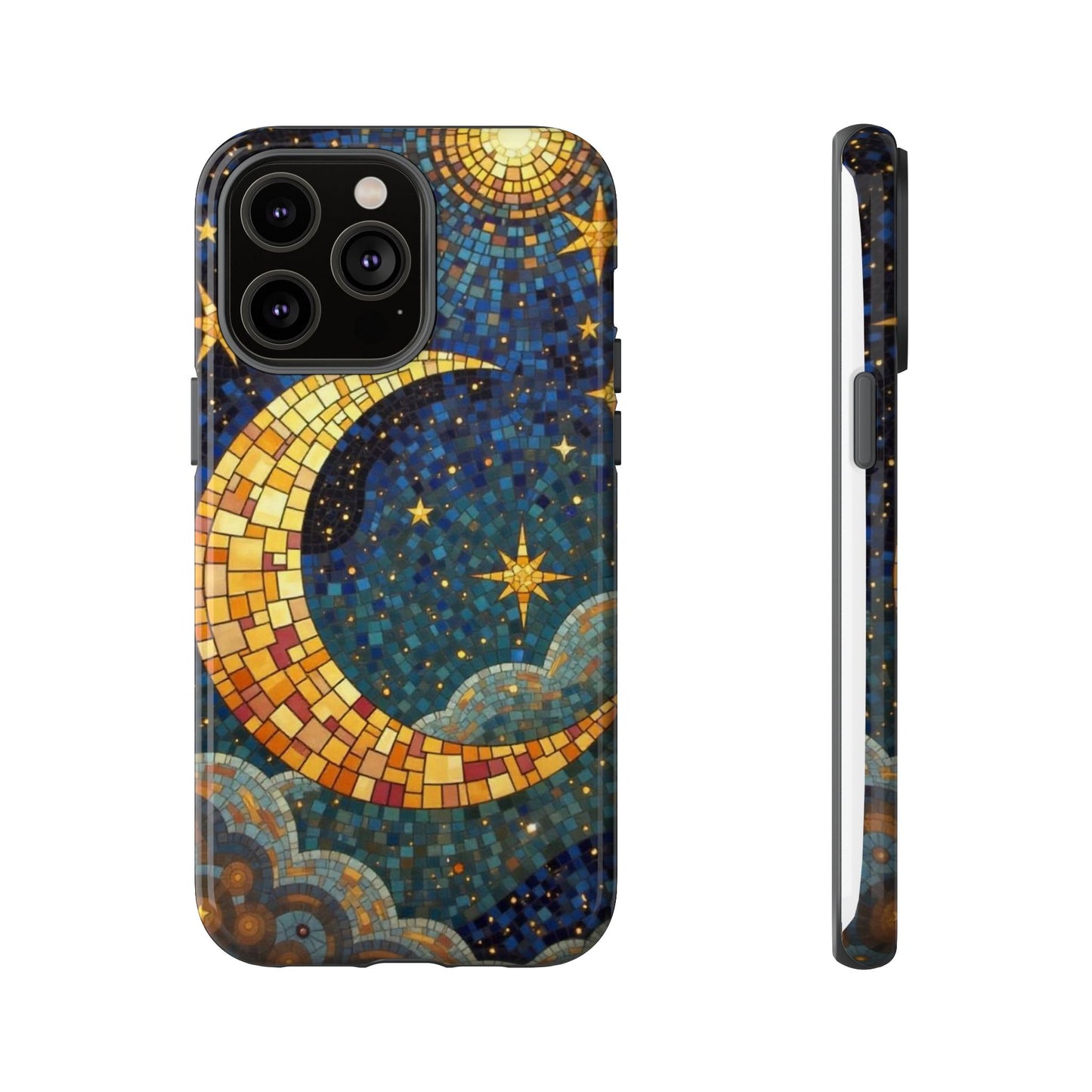 Golden Crescent: Mosaic Moon and Starry Night
