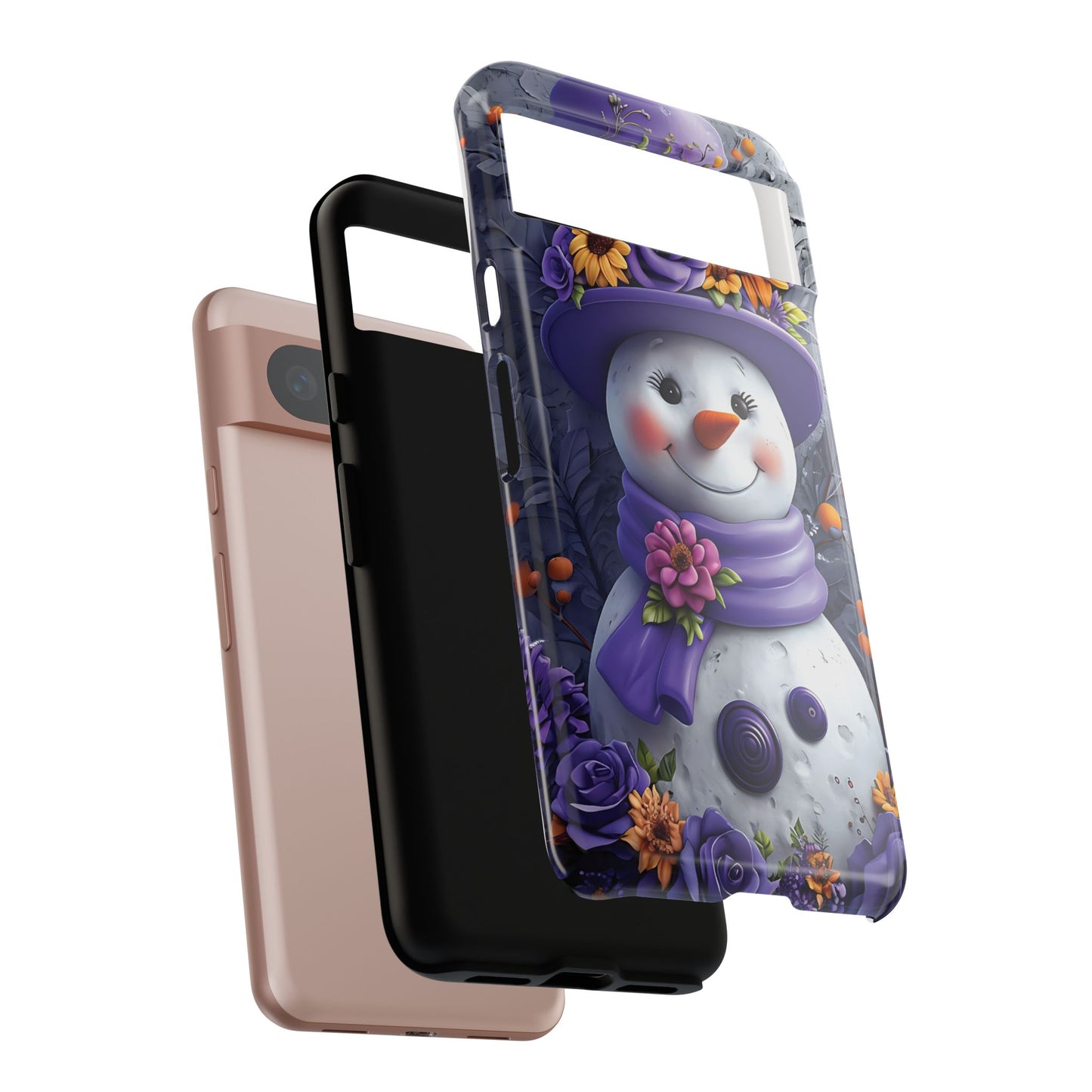 Cheerful Snowman With Colorful Floral Hat And Scarf phone case design