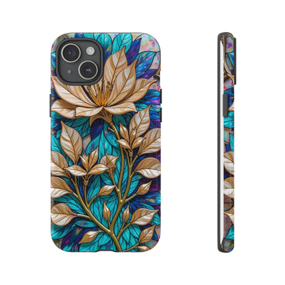 Majestic Golden Blossoms on Mosaic Blue Splendor